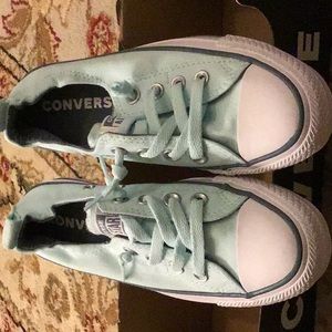 Converse light blue green low tops